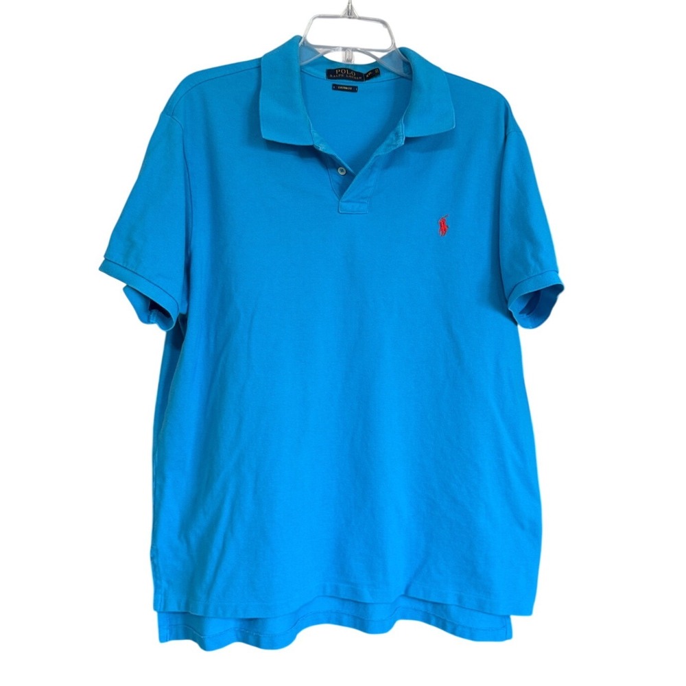 Polo Ralph Lauren Men XXL Custom Fit Bright Blue‎ Short Sleeve Cotton Polo Shirt